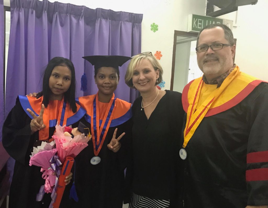 TIm & Beth and 2 graduates at Sitiawan SOM graduation Dec 2017