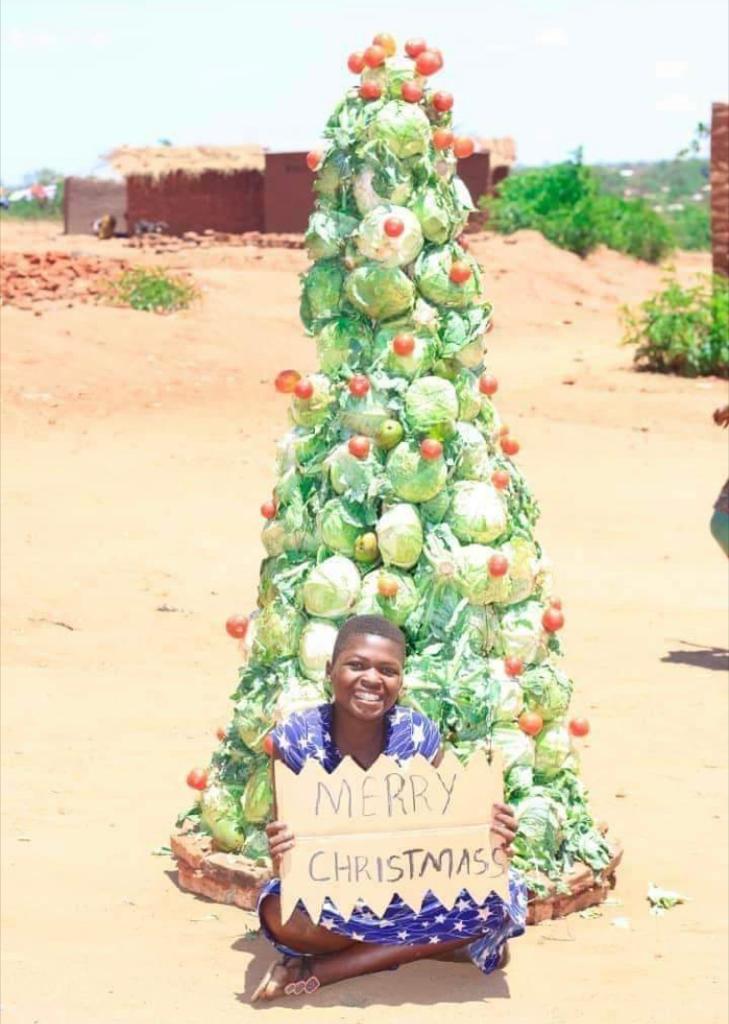 African Child posing with a Christmas Tree