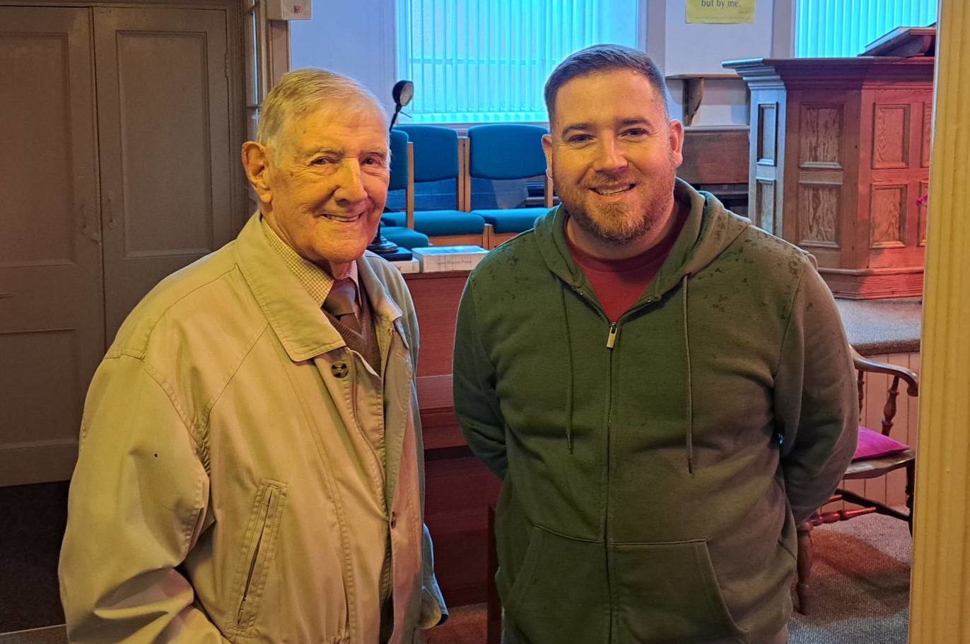 Meeting with Alun of Moriah Chapel. Last surviving member who met Evangelist Evan Roberts