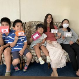 New Sunday School kids with their bible-theme crafts.