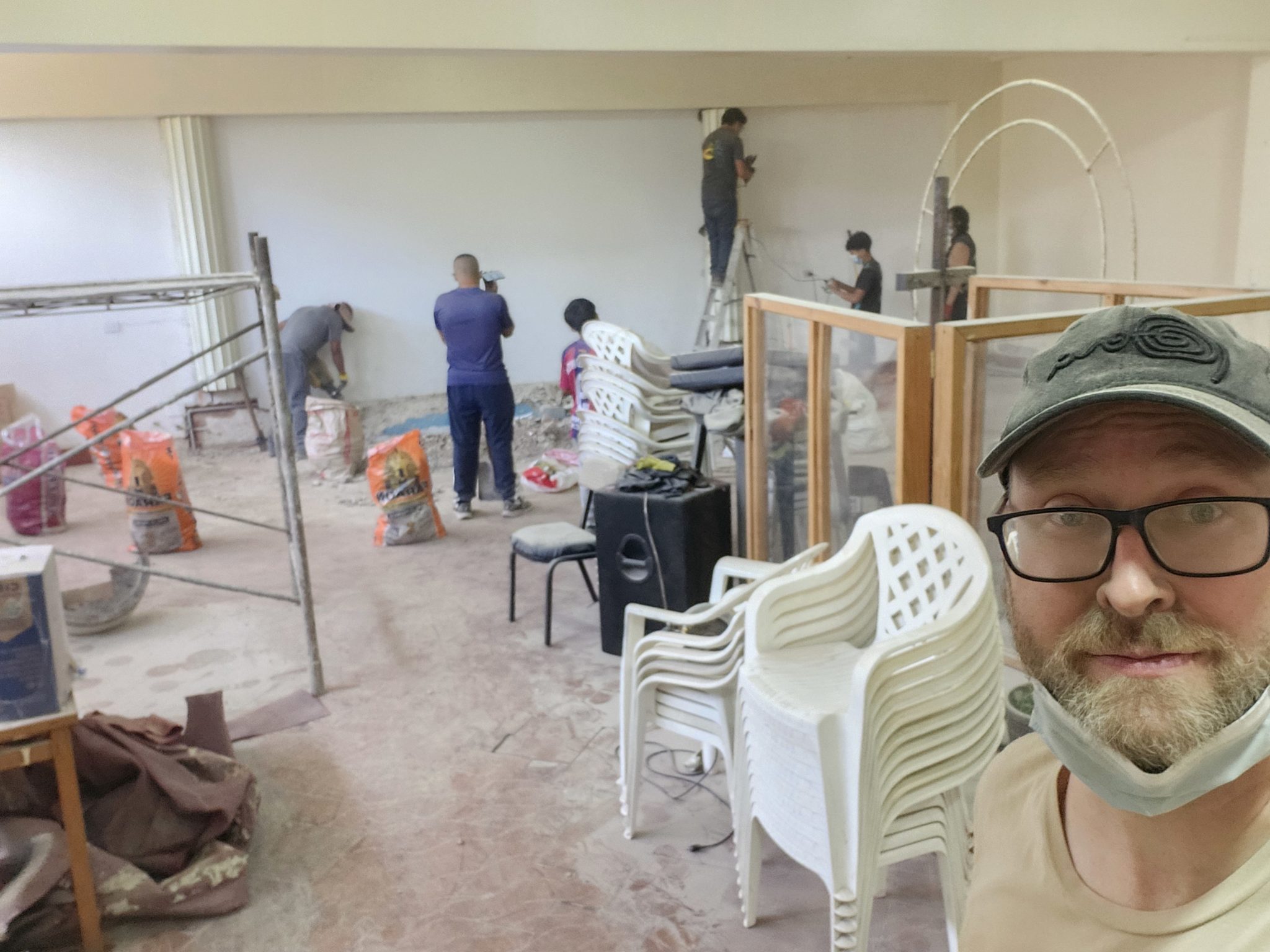 Jason Bicket and the construction at the church.