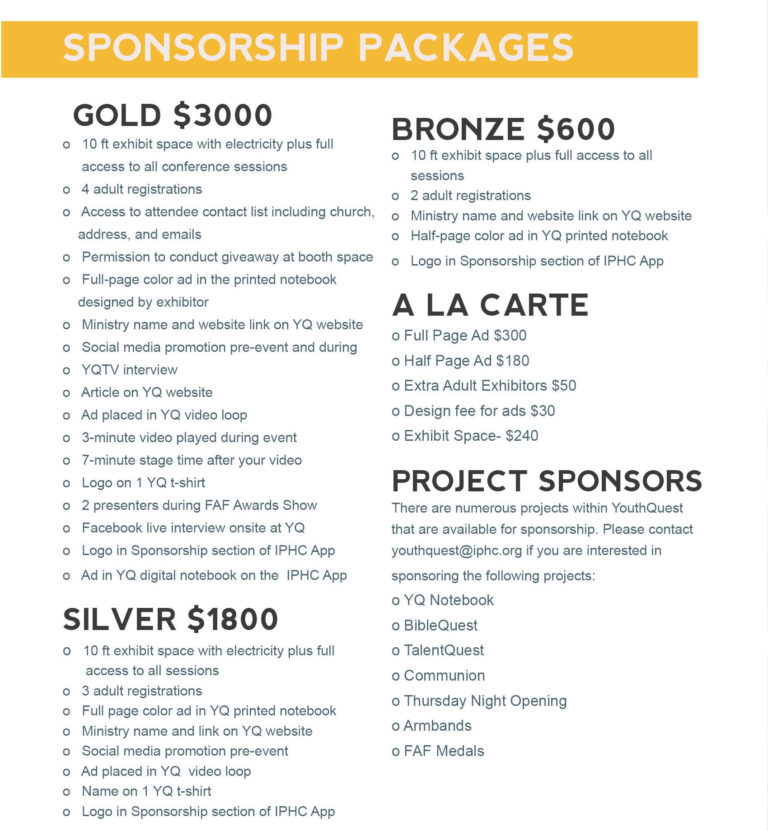 2018 Sponsorship Packages8 YouthQuest
