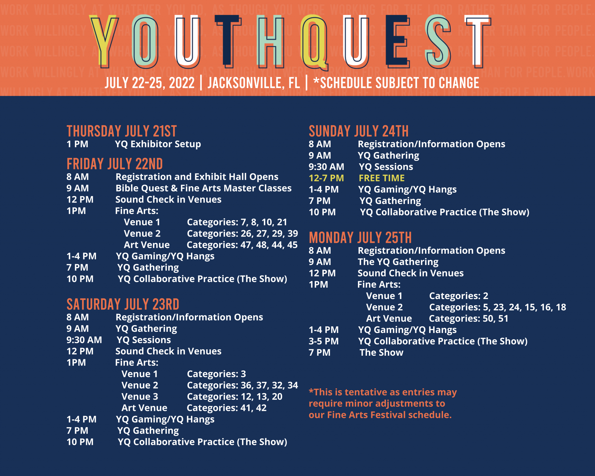 YouthQuest Schedule 2022