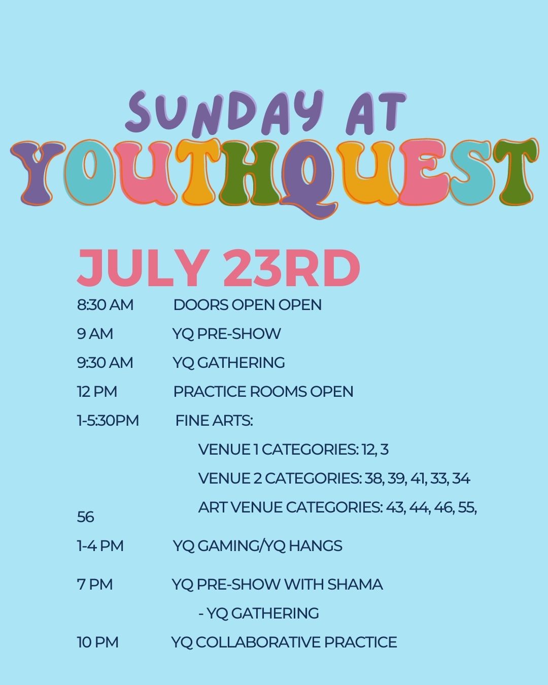 YQ 2023 schedule - YouthQuest